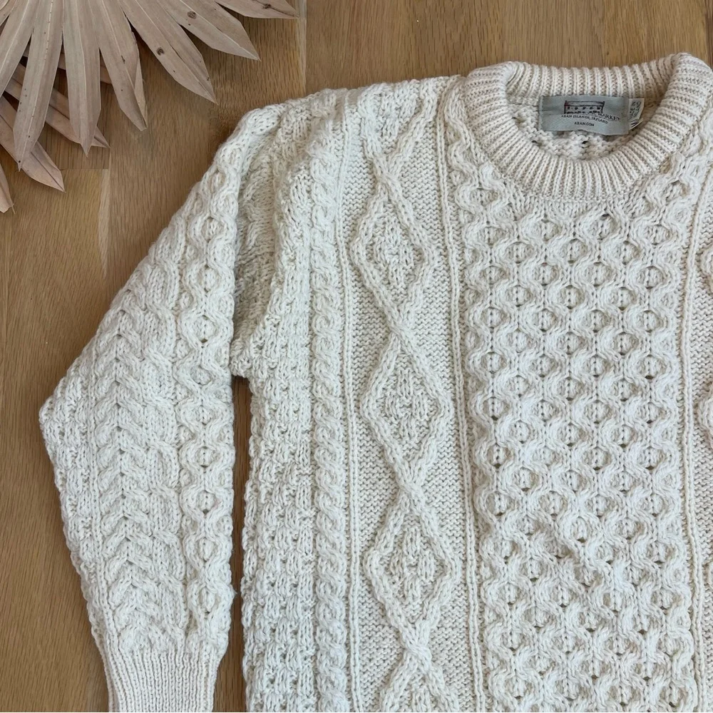 Aran Sweater Market 100% Pure New Wool Fisherman Cable Knit Chris Evans Sweater